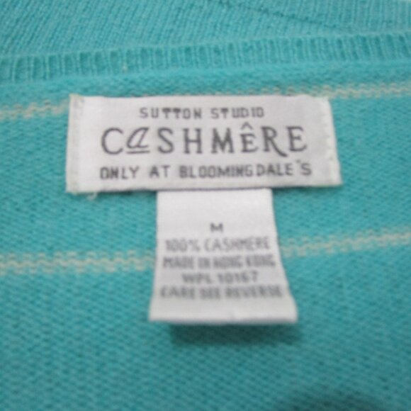 CASHMERE Aqua Blue Stripe Pullover Sweater Cuddly v Neck - Picture 7 of 10